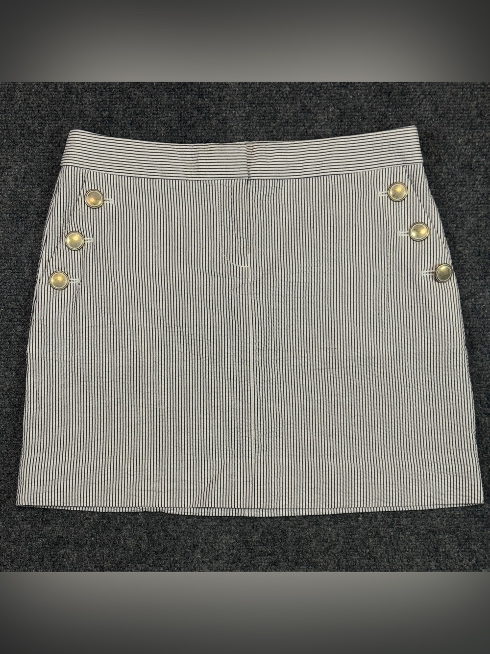 J. Crew black white Striped Mini Skirt Buttons 100% Cotton Size 0